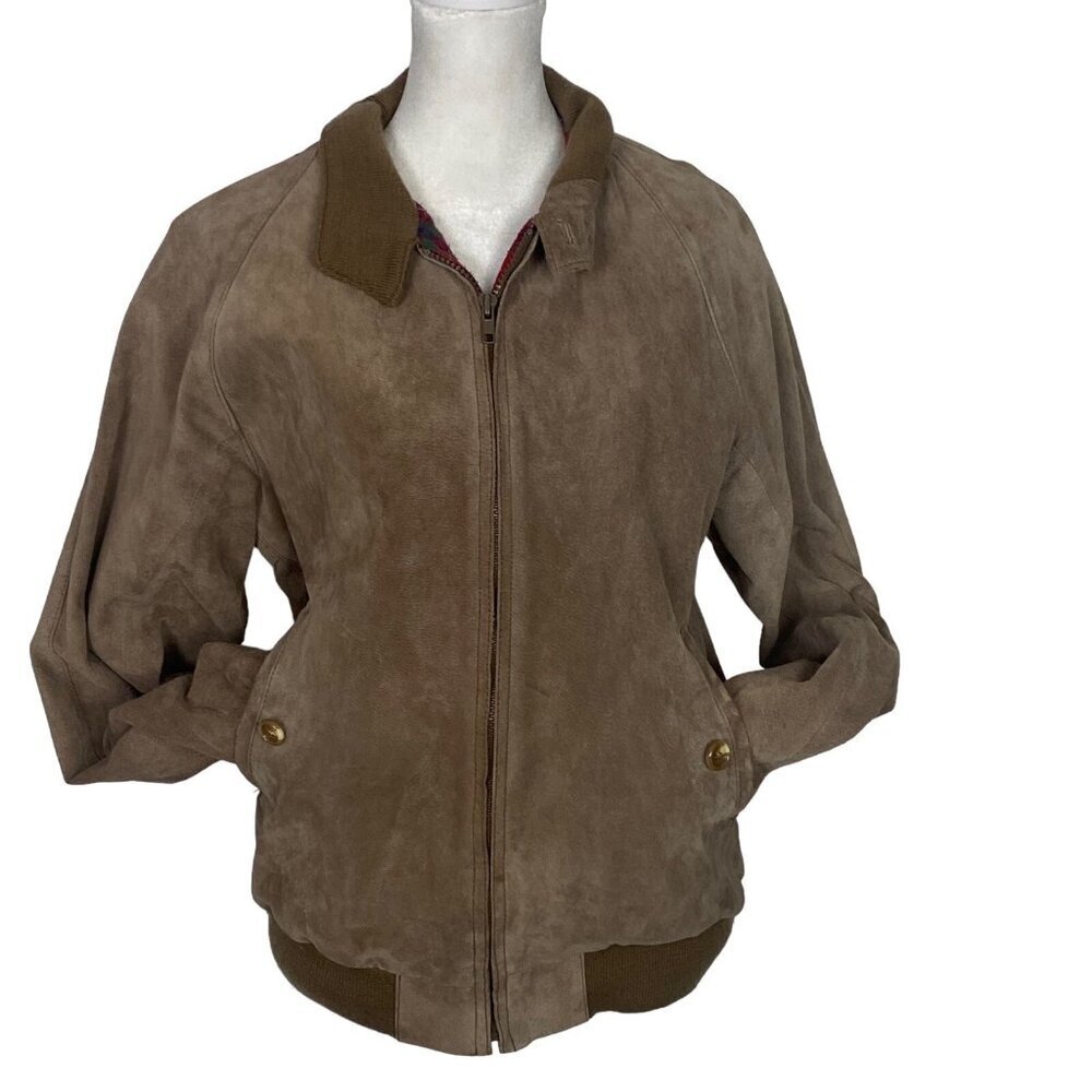 Vtg MARK SHALE Men Suede Leather Coat Bomber Flannel Lined Sz M/L 40R Brown c-11